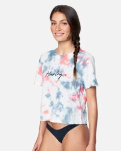 Scripty Tie Dye Cropped Tee -Hurley 3hs1570088 stellar tie dye 3