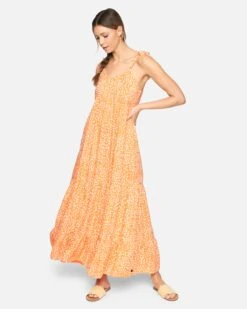 Tiered Maxi Dress -Hurley 3hwd0112 melon scatter dot 1