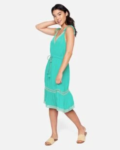 Peasant Midi Dress -Hurley 3hwd0531 green blue 3