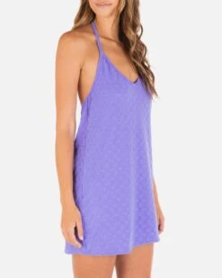 Mini Check Halter Mini Dress -Hurley HC0179 PERIWINKLE 03