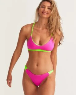 LoveShackFancy X Hurley - Max Solid Blocked Bow Moderate Bikini Bottom -Hurley HLSFB104 MAGENTANEONLIME 4