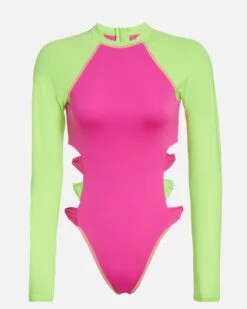 LoveShackFancy X Hurley - Max Solid Blocked Bow Cheeky Surf Suit -Hurley HLSFO104 MAGENTA NEON LIME 1