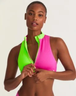 LoveShackFancy X Hurley - Max Solid Blocked High Neck Bikini Top -Hurley HLSFT105 MAGENTANEONLIME 4