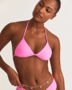 LoveShackFancy X Hurley - Rhinestone Fixed Tri Bikini Top -Hurley HLSFT106 COTTONCANDY 4