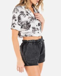 BEACH WALK CROP CAMP SHIRT -Hurley HU022W3 BLACK 4