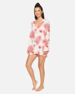 Hana Hooded Coverup -Hurley ct1220 white red orbit palm 2 vv3