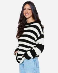 ESSENTIAL SERENA STRIPE SWEATER -Hurley dz23f071 black cream 3 ac0ba53c 31ee 4394 bf77 3dbe6740a9f4