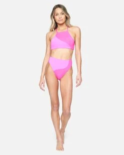 Party Wave Reversible Moderate High Waist Bikini Bottom -Hurley hb1163 hot watermelon 4 v2