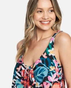 Floral Pop Knot Front Swing Tank 12 Floral Pop Knot Front Swing Tank -Hurley hc0109 floral pop black multi 5