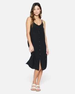 Solid Button Front Midi Dress