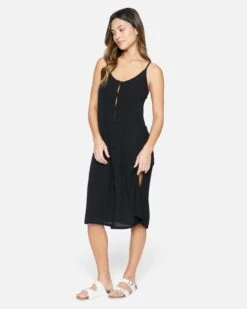 Solid Button Front Midi Dress 9 Solid Button Front Midi Dress -Hurley hc0159 black 3 7395ca87 bde6 438a 9158 58967139800c