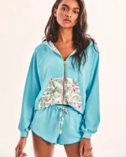 LSF X Hurley - Hawaiian Hibiscus Terry Zip Up Hoodie -Hurley hlsfc001 aqua 3