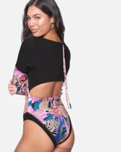 Palm Paradise Long Slv Bodysuit 9 Palm Paradise Long Slv Bodysuit -Hurley ho1001 black 3
