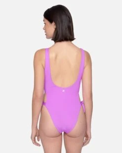 Solid Reversible Tie Side Cheeky One Piece -Hurley ho1124 violet electric pink 3