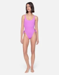 Solid Reversible Tie Side Cheeky One Piece -Hurley ho1124 violet electric pink 4