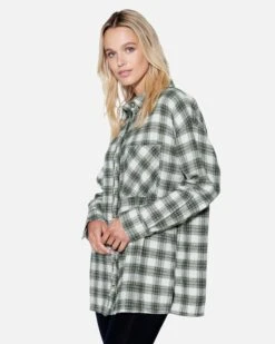 Odessa Plaid Boyfriend Shirt -Hurley hu043w3 cypress green 3