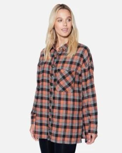 Austin Plaid Boyfriend Shirt -Hurley hu044w3 coral 3