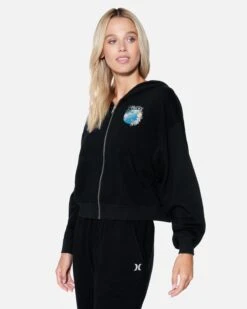 Protect The Sea Crop Zip Up Hoodie -Hurley hu056f3 black 3