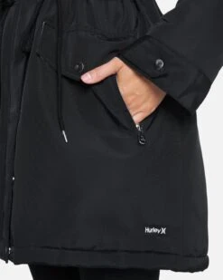 Long Hooded Puffer Jacket -Hurley hur005blk black 5