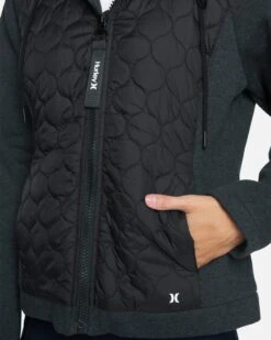 Fleece And Nylon Hoodie -Hurley hur019cha charcoal 5